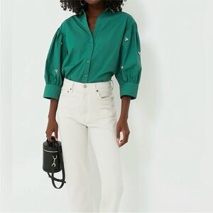 Tuckernuck THE SHIRT BY ROCHELLE BEHRENS Green Bara Shirt size XS NWOT